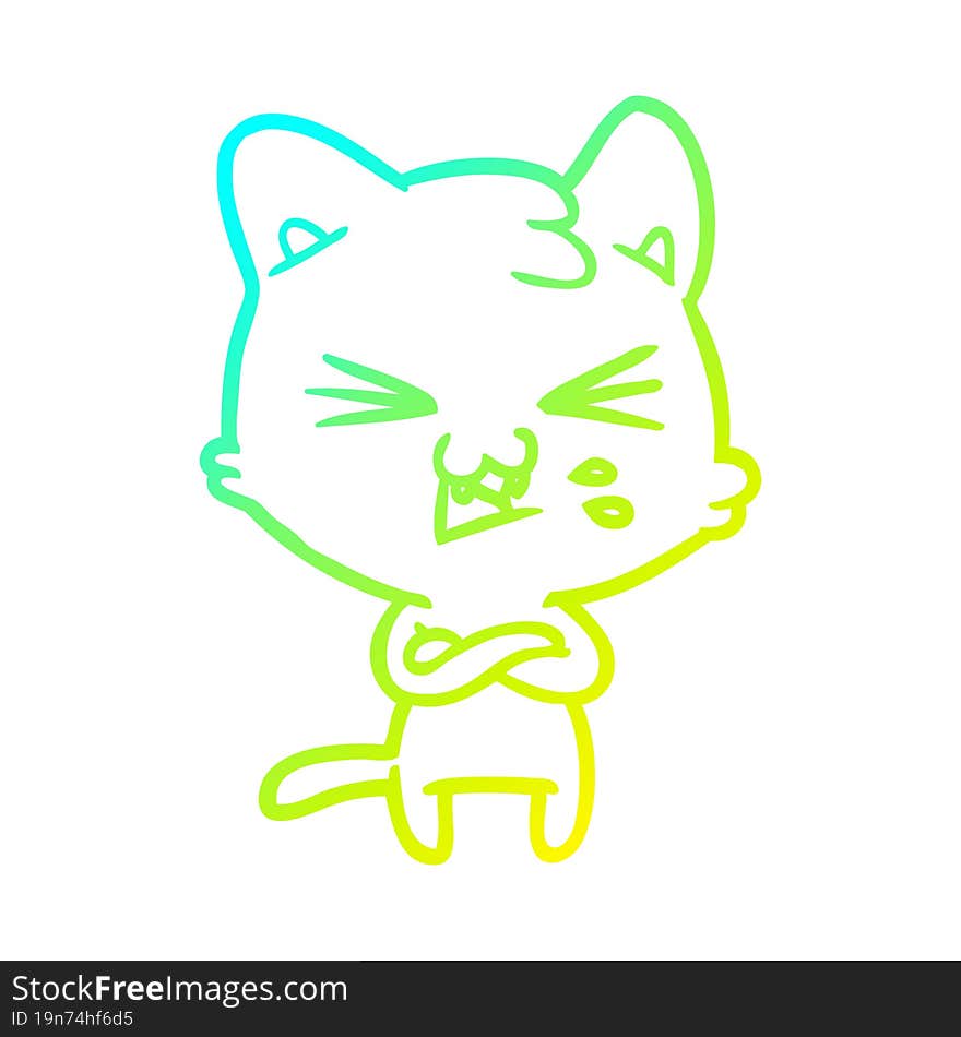 cold gradient line drawing cartoon cat hissing