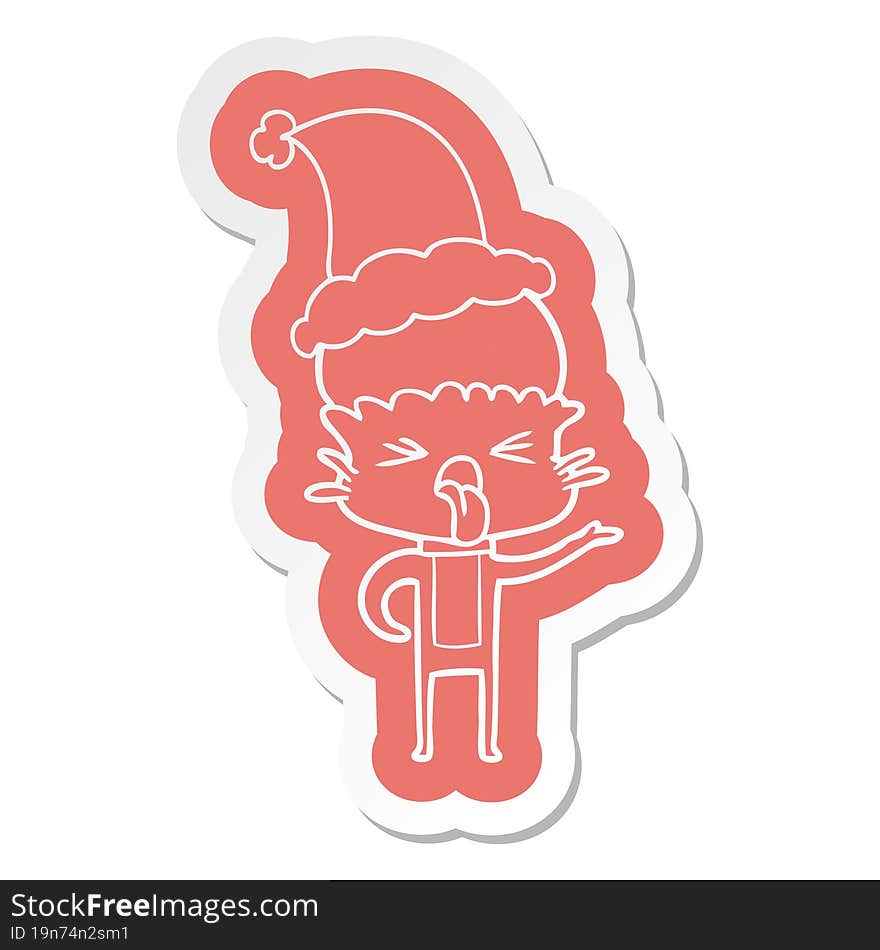 disgusted cartoon  sticker of a alien wearing santa hat