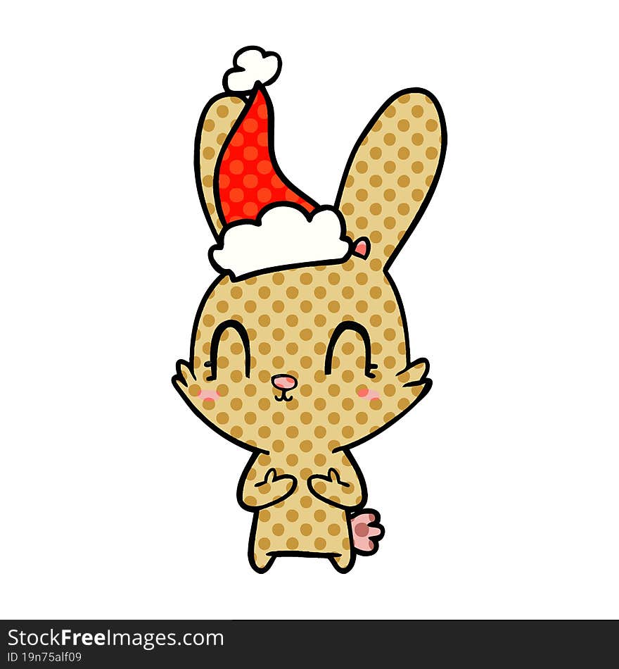 cute comic book style illustration of a rabbit wearing santa hat