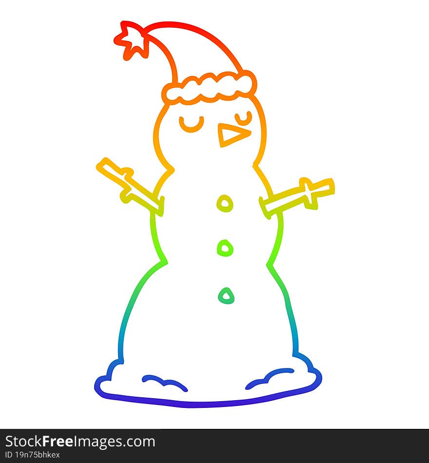 Rainbow Gradient Line Drawing Cartoon Snowman