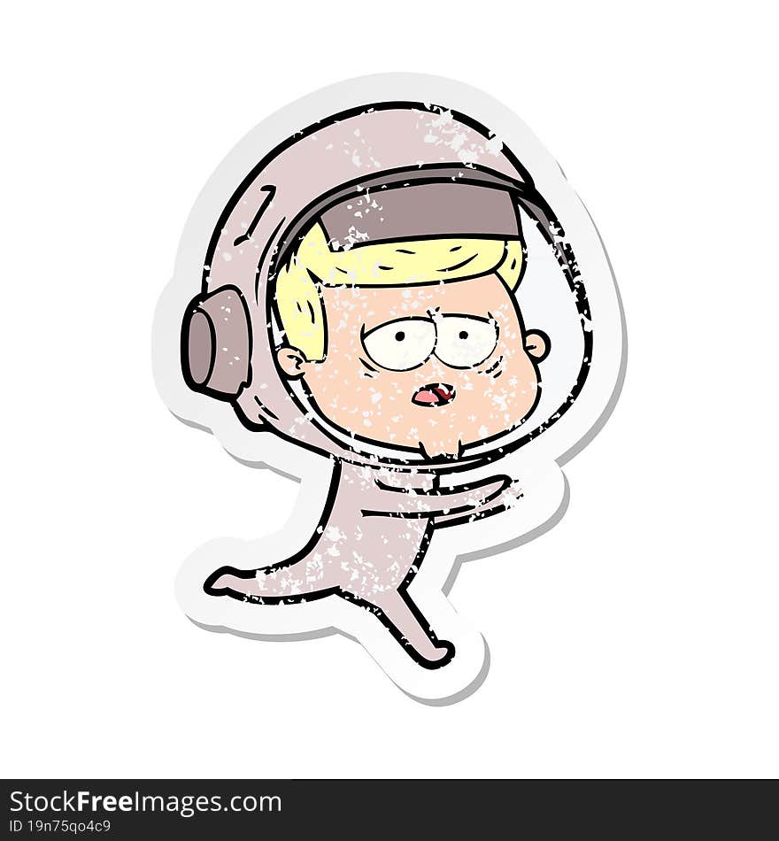 Distressed Sticker Of A Cartoon Tired Astronaut