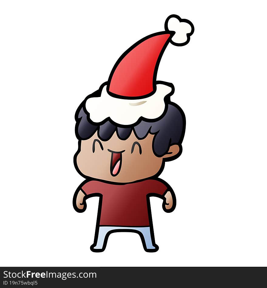 gradient cartoon of a laughing boy wearing santa hat