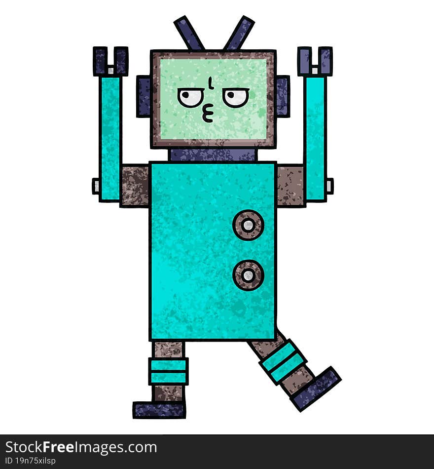 retro grunge texture cartoon of a robot