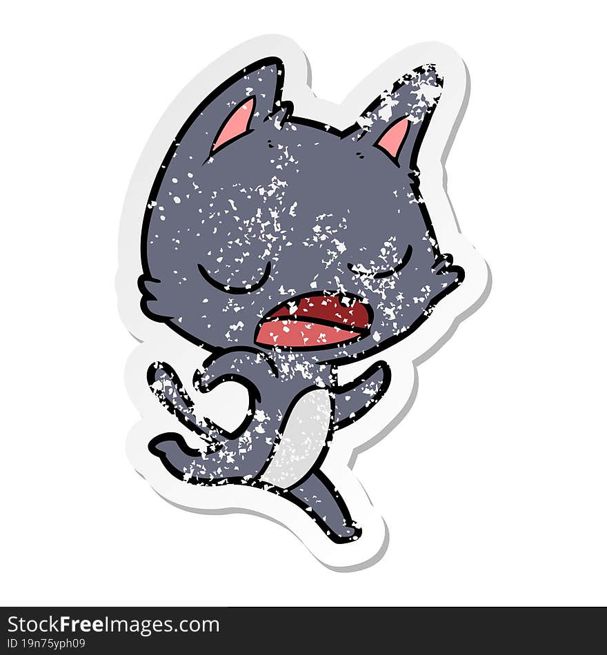 distressed sticker of a talking cat cartoon