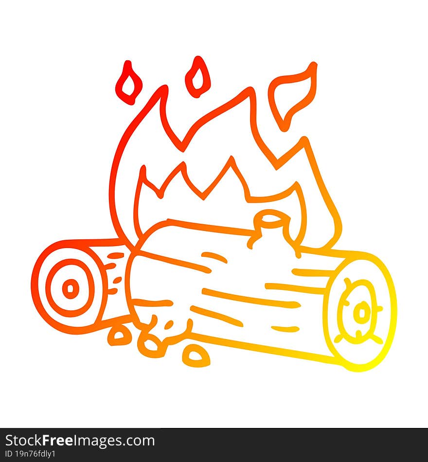 warm gradient line drawing cartoon burning logs