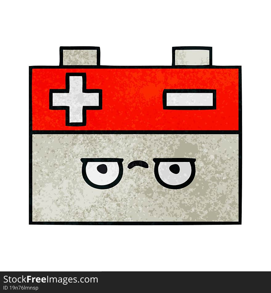 retro grunge texture cartoon of a car battery