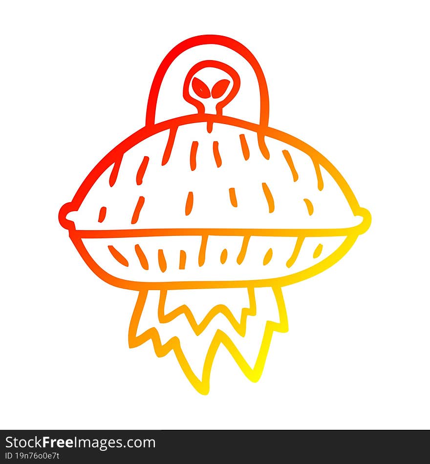 warm gradient line drawing cartoon alien spaceship