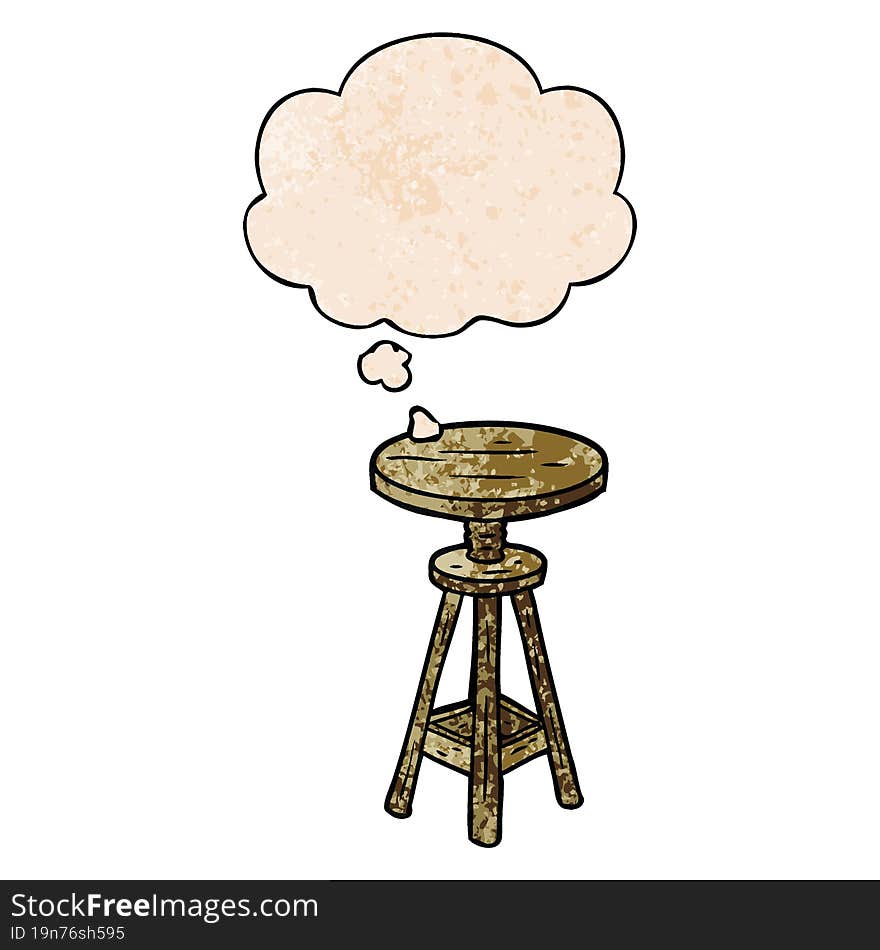 Cartoon Artist Stool And Thought Bubble In Grunge Texture Pattern Style