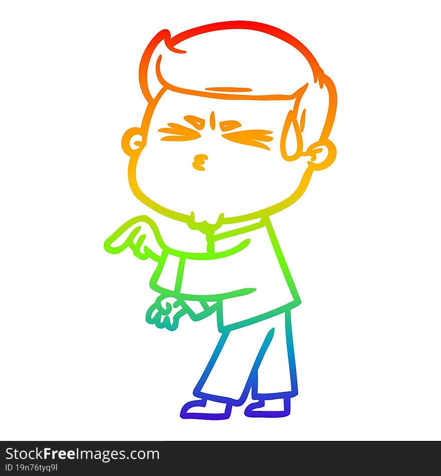 Rainbow Gradient Line Drawing Cartoon Man Sweating