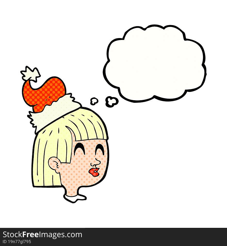 thought bubble cartoon girl wearing santa hat