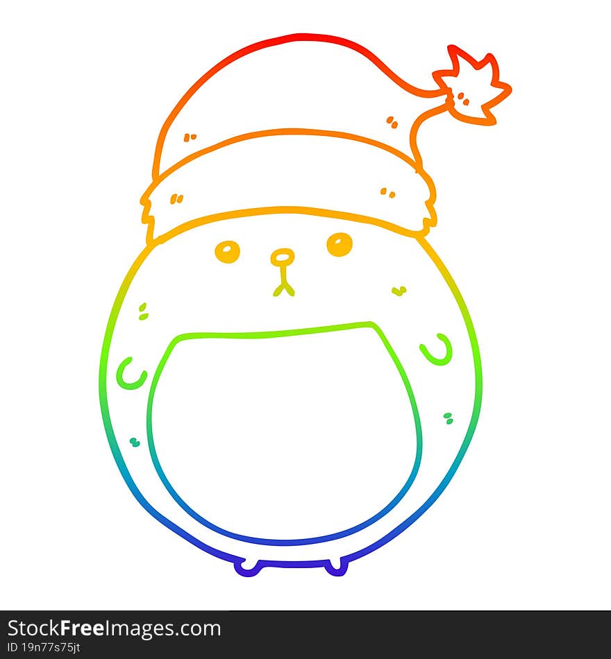 rainbow gradient line drawing of a cute cartoon christmas bear