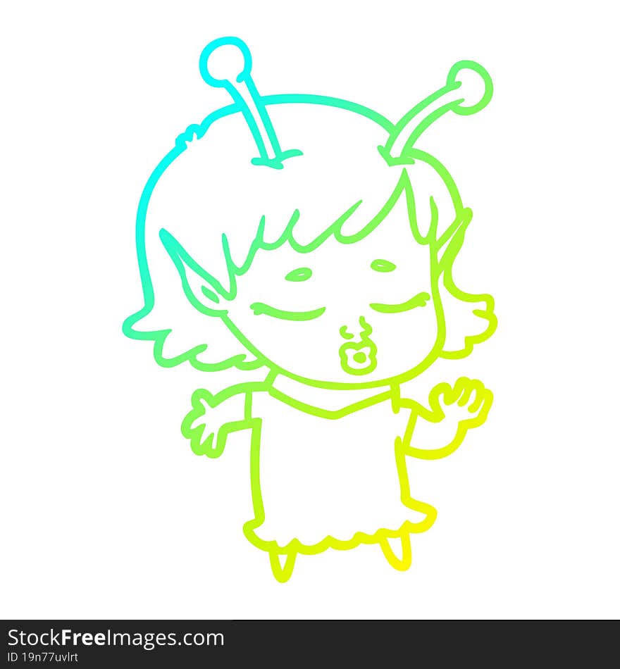 cold gradient line drawing cute alien girl cartoon