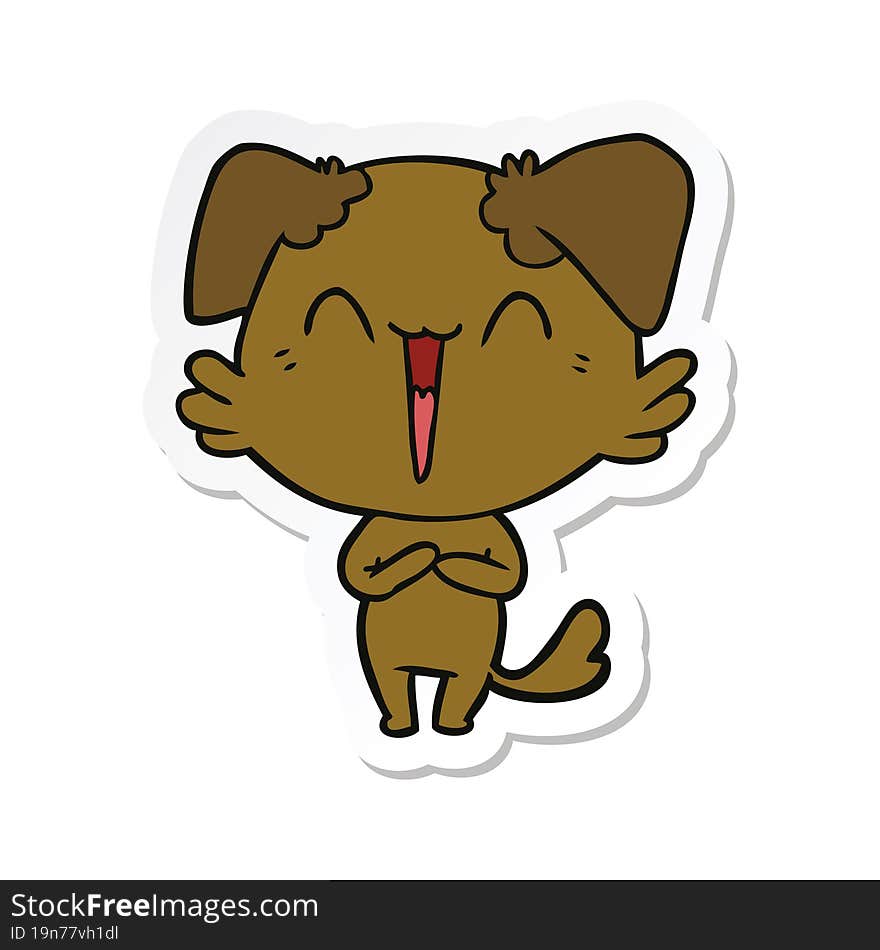 sticker of a happy little dog cartoon