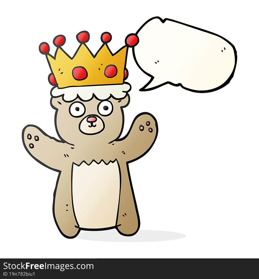 freehand drawn speech bubble cartoon teddy bear wearing crown