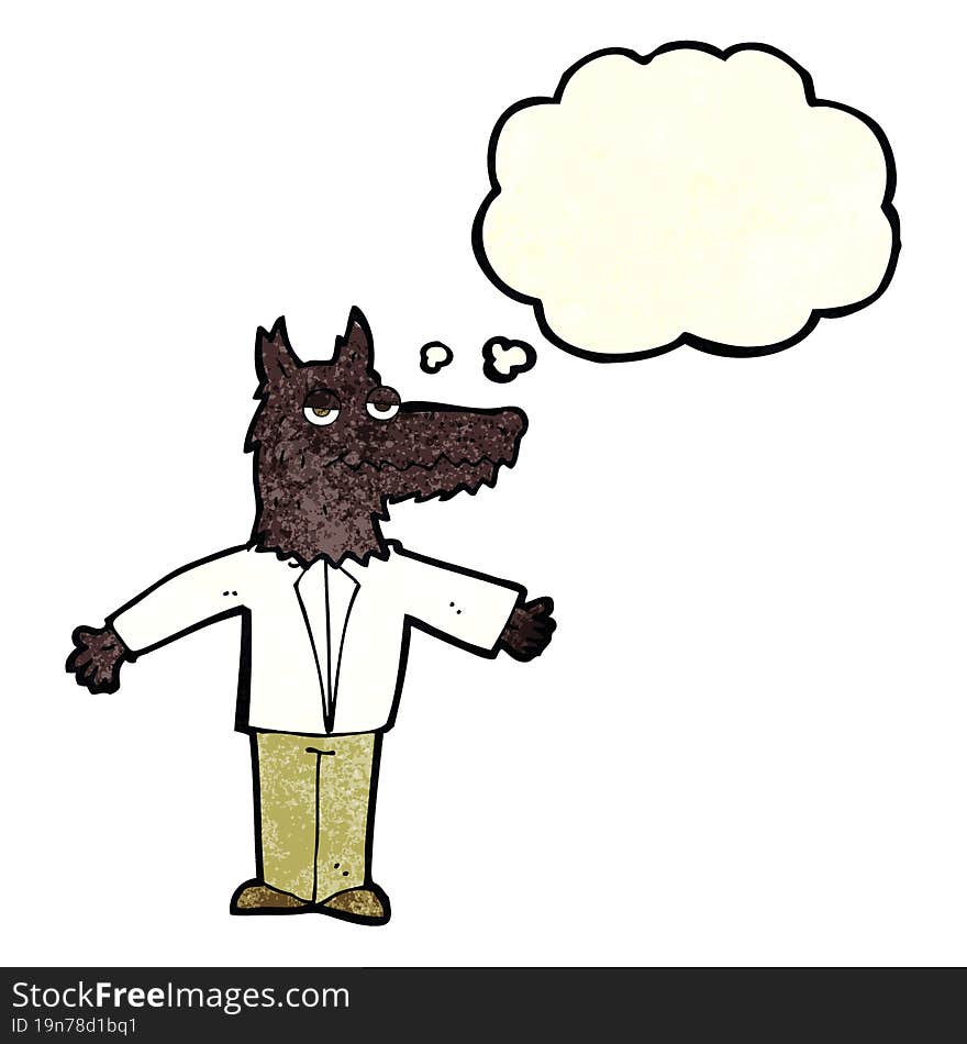 cartoon wolf with thought bubble