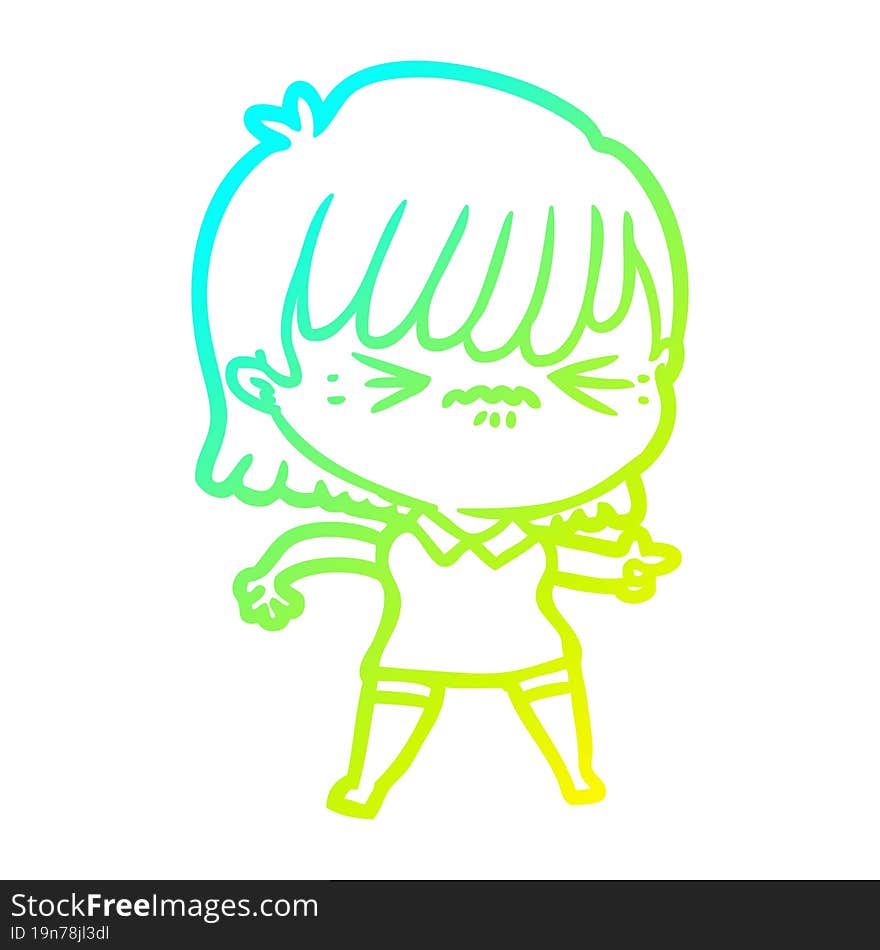 cold gradient line drawing annoyed cartoon girl