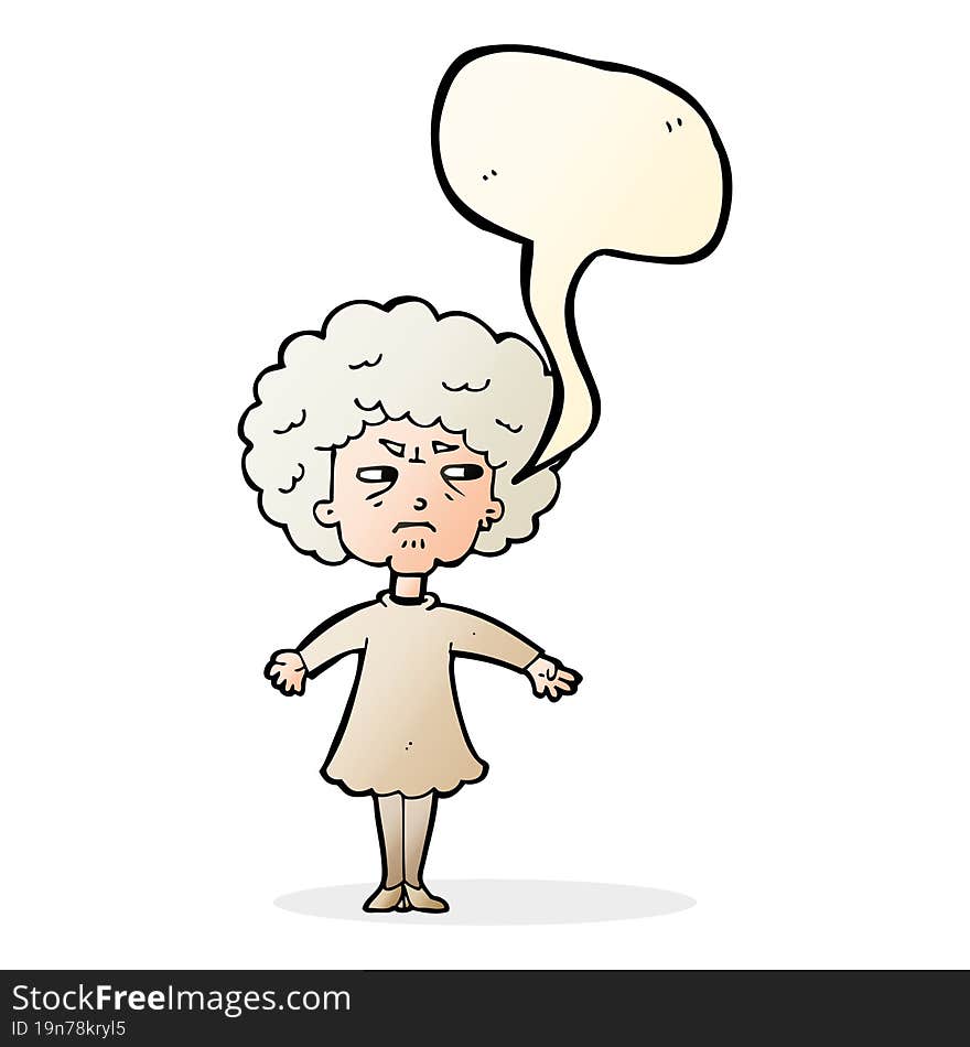 cartoon bitter old woman with speech bubble