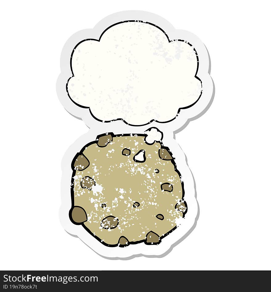 cartoon cookie and thought bubble as a distressed worn sticker