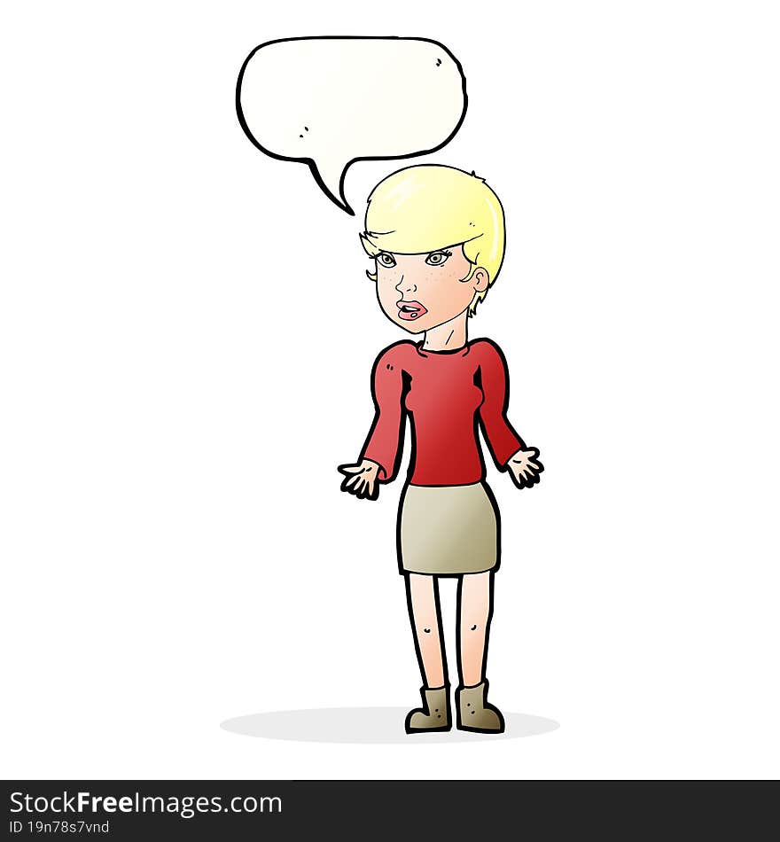 cartoon confused woman with speech bubble