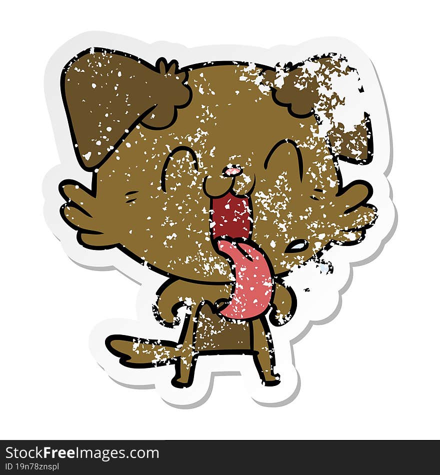 distressed sticker of a cartoon panting dog