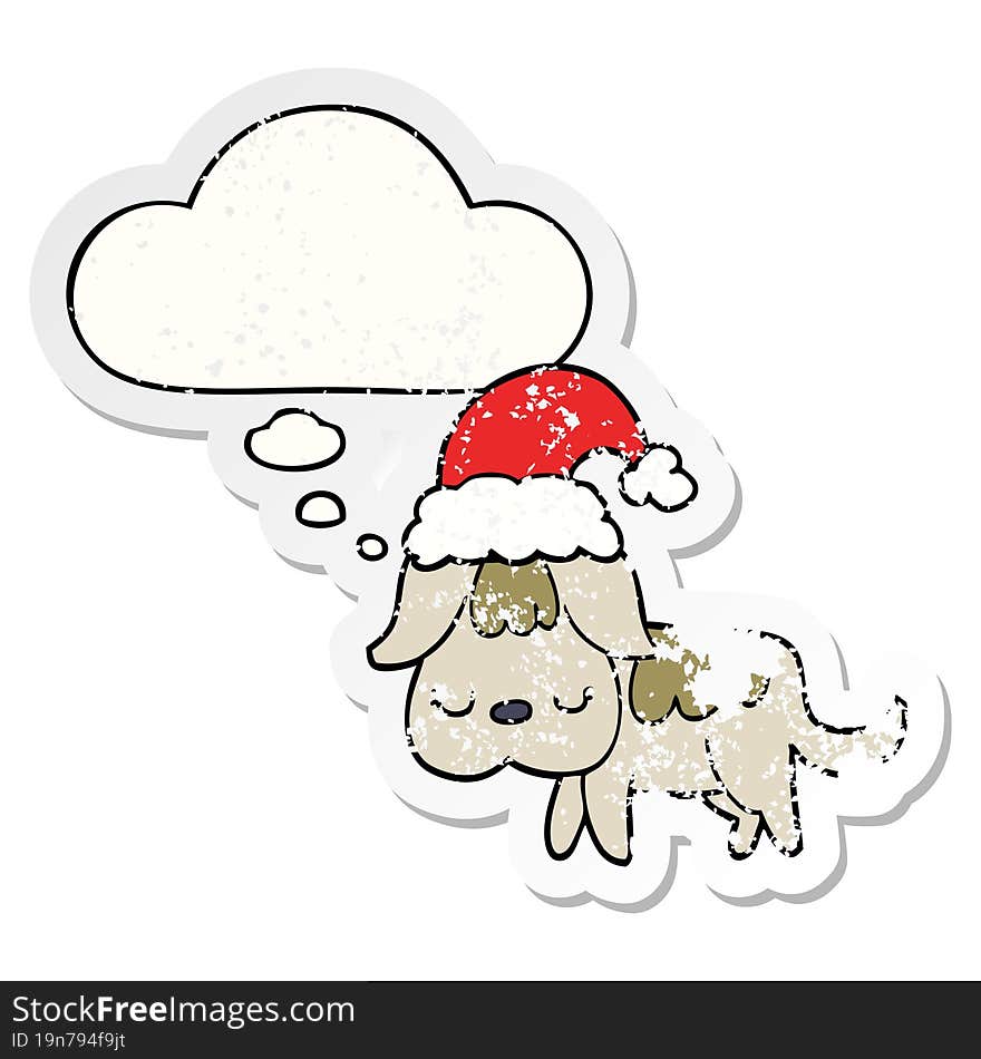 cute christmas dog and thought bubble as a distressed worn sticker