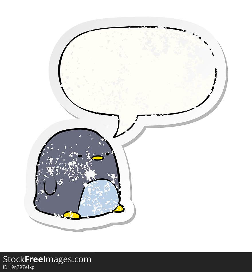 cute cartoon penguin and speech bubble distressed sticker