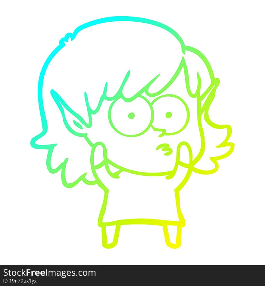 cold gradient line drawing cartoon elf girl staring