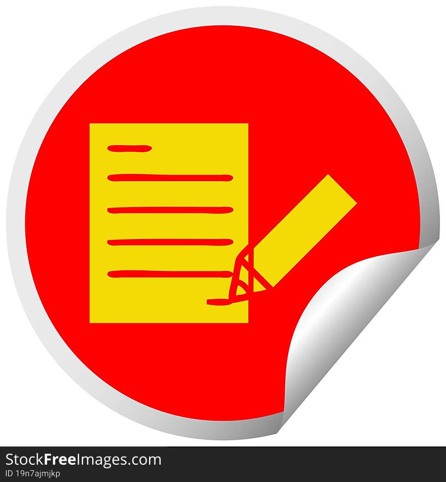 circular peeling sticker cartoon of writing a document