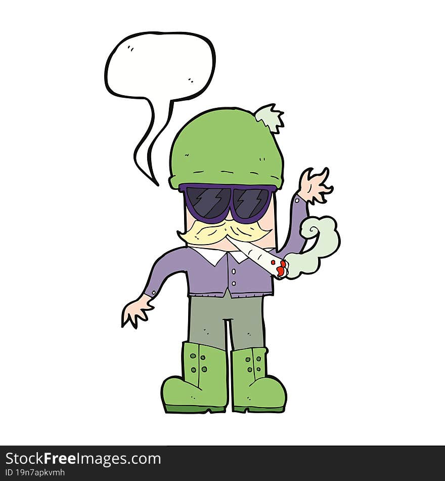 cartoon man smoking pot with speech bubble