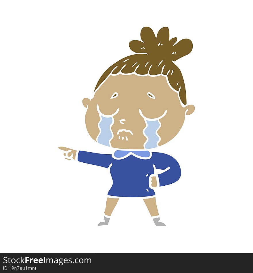 flat color style cartoon crying woman