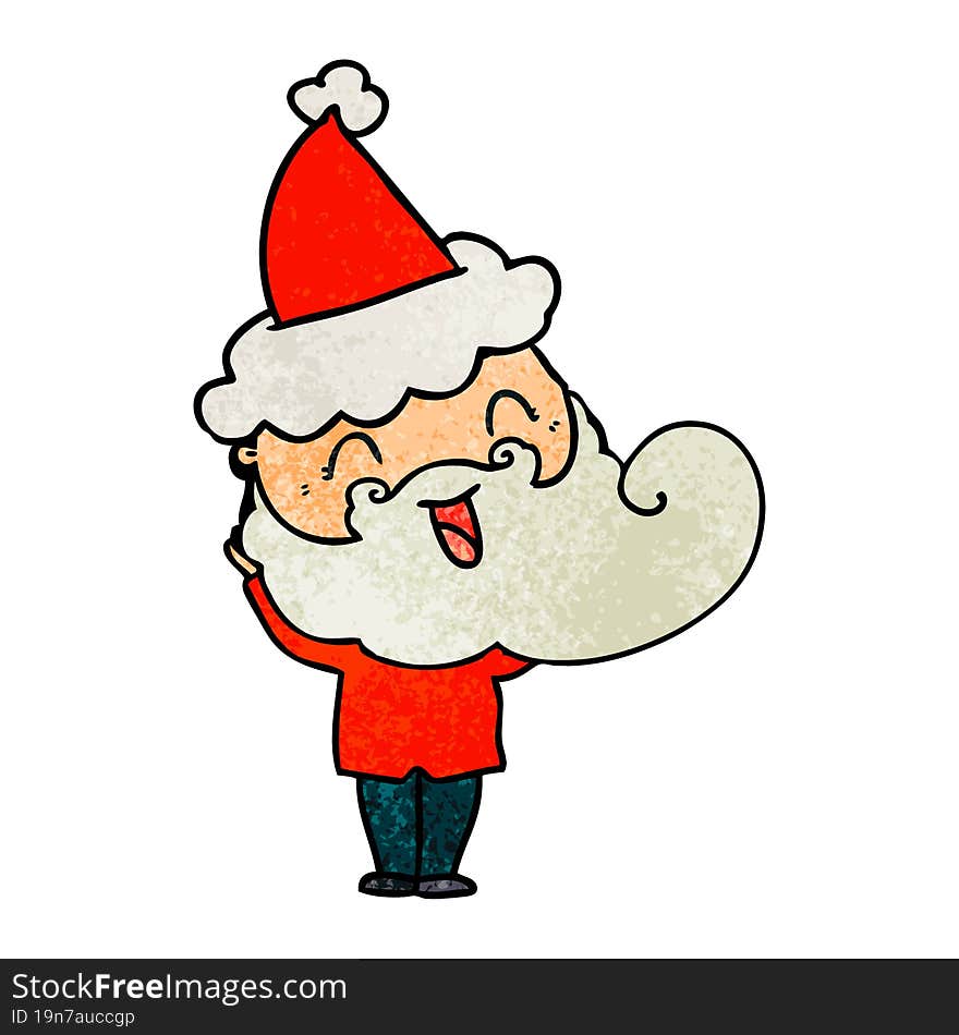 Happy Bearded Man Wearing Santa Hat