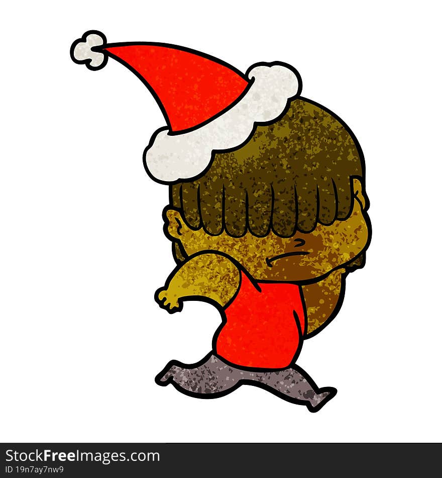 Textured Cartoon Of A Boy With Untidy Hair Wearing Santa Hat