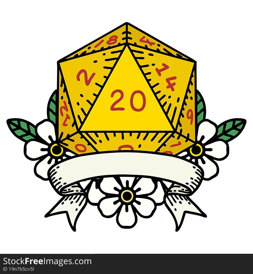 Natural 20 Critical Hit D20 Dice Roll Illustration