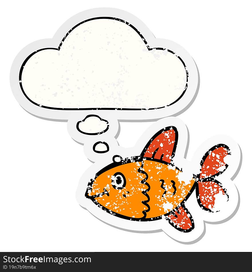 Cartoon Fish And Thought Bubble As A Distressed Worn Sticker