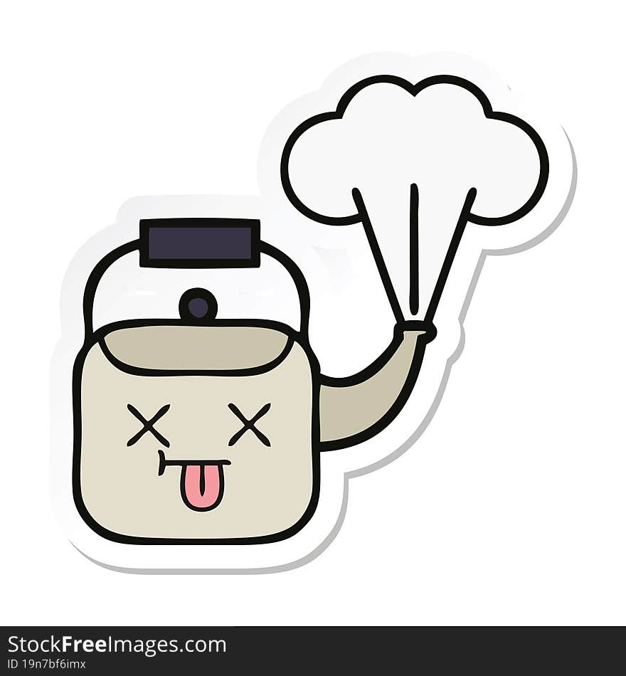 Sticker Of A Cute Cartoon Steaming Kettle