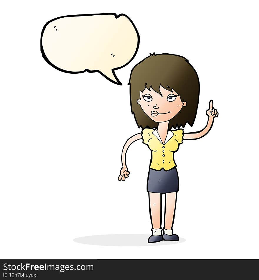 Cartoon Woman With Idea With Speech Bubble