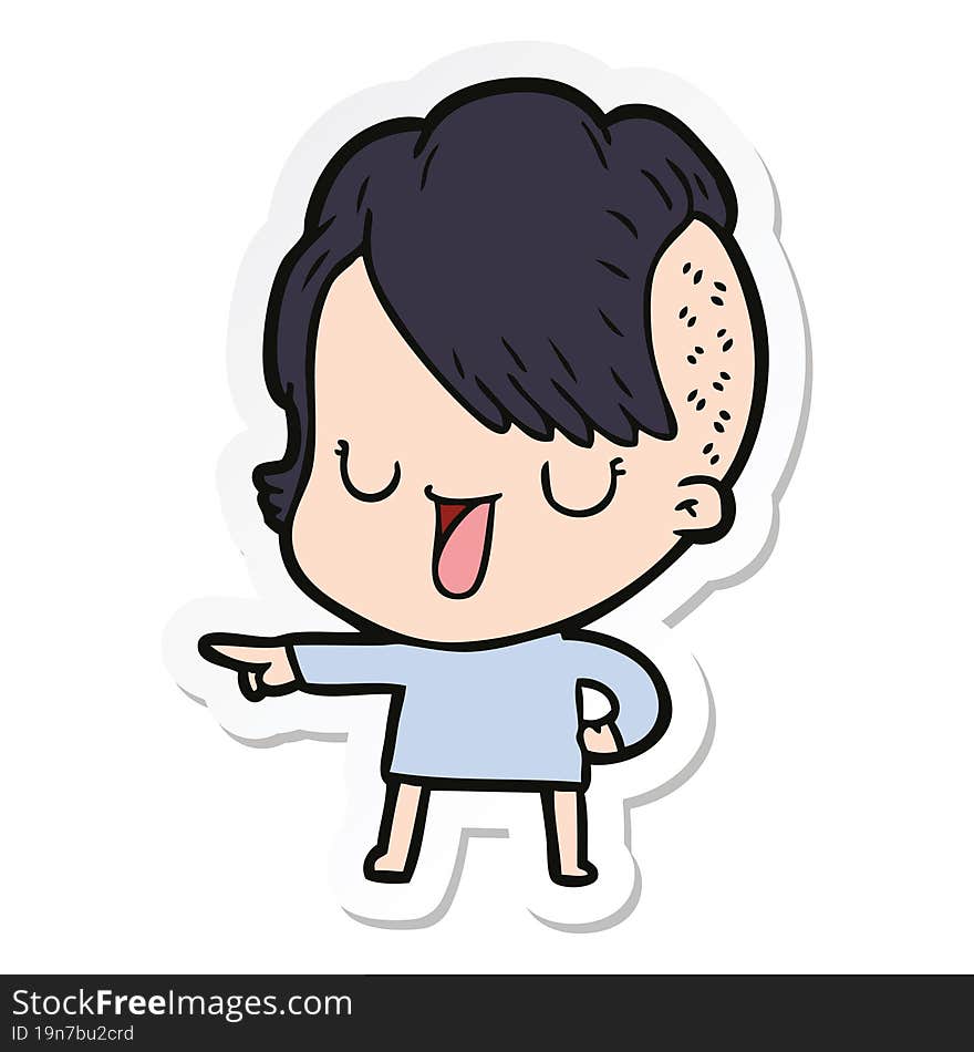 sticker of a cute cartoon girl with hipster haircut