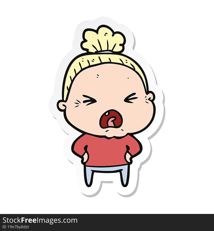 sticker of a cartoon angry old woman