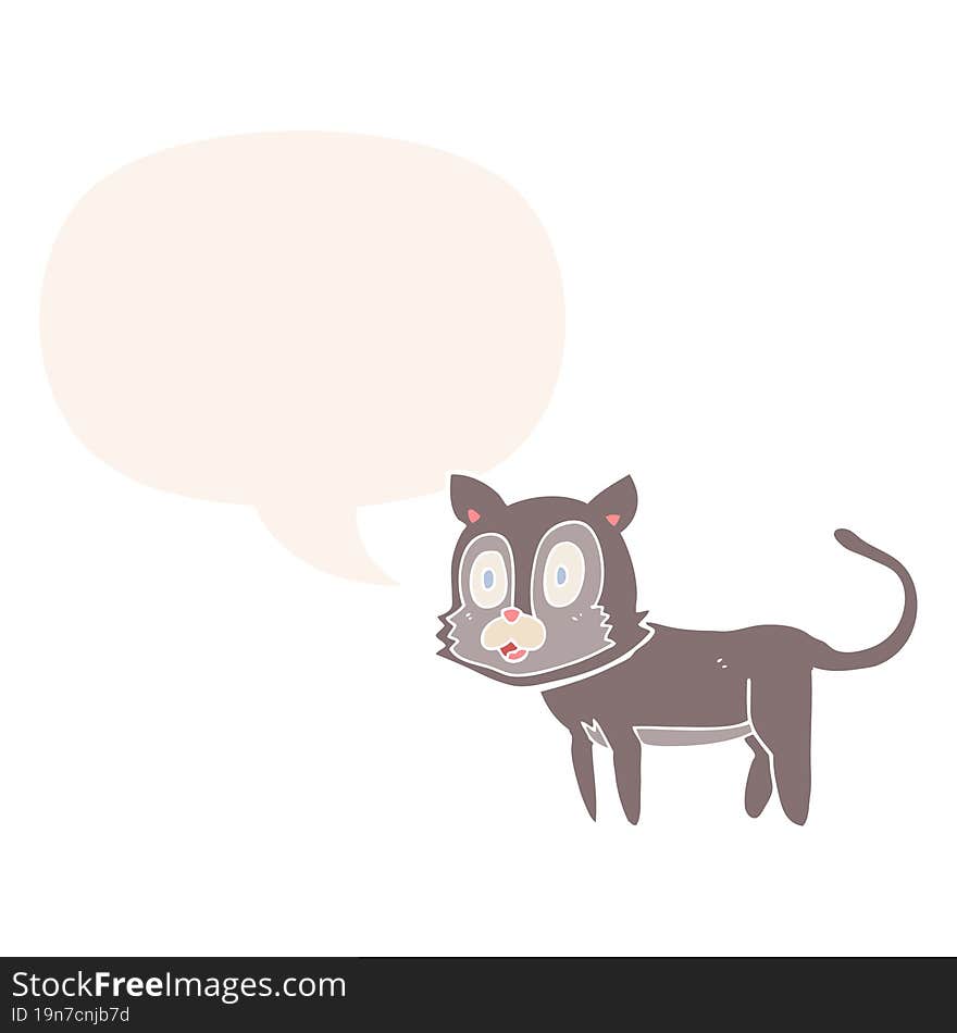 happy cartoon cat with speech bubble in retro style