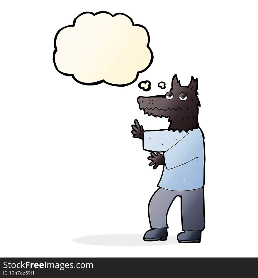 cartoon werewolf with thought bubble