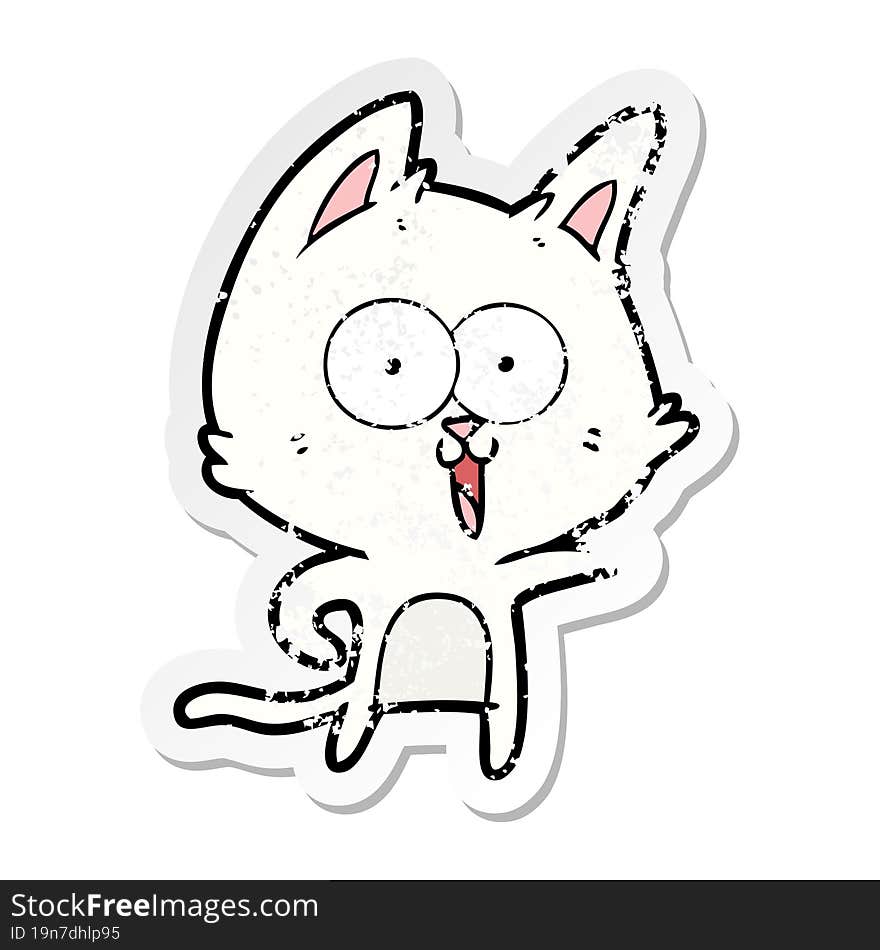 distressed sticker of a funny cartoon cat