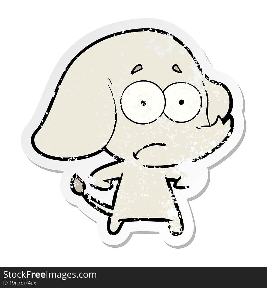 distressed sticker of a cartoon unsure elephant