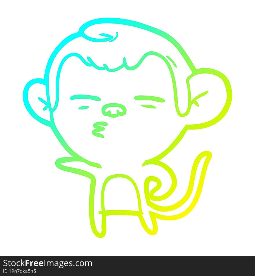 Cold Gradient Line Drawing Cartoon Suspicious Monkey