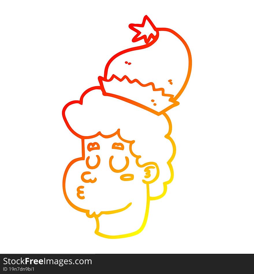 warm gradient line drawing cartoon man wearing christmas hat