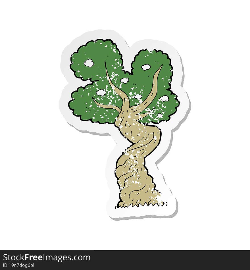 retro distressed sticker of a cartoon twisted old tree