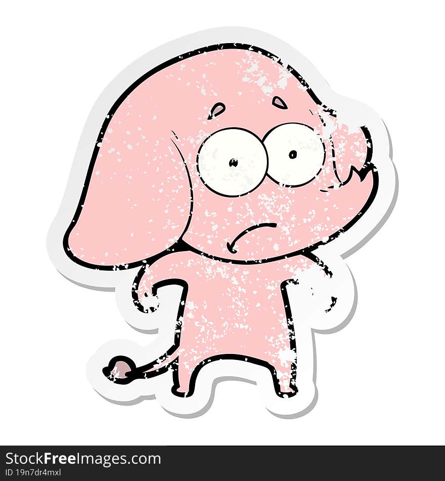 distressed sticker of a cartoon unsure elephant