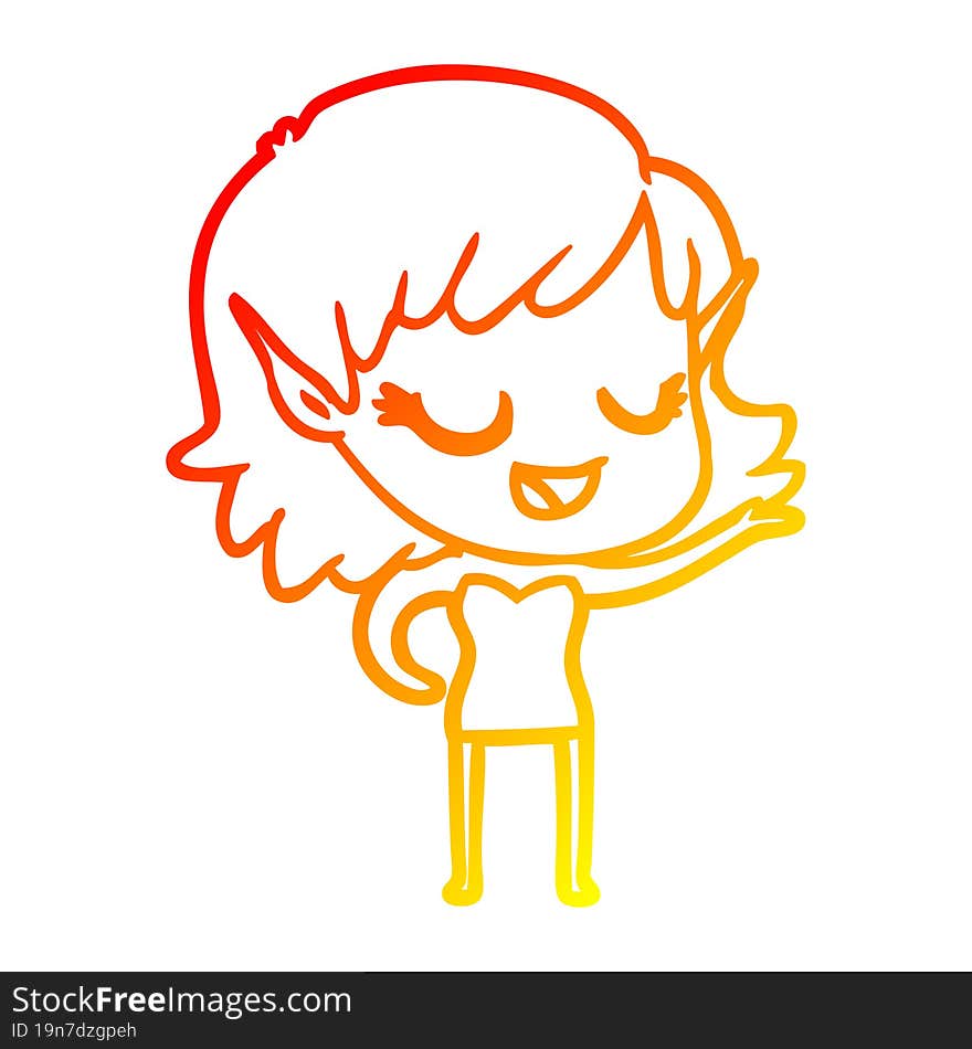 warm gradient line drawing happy cartoon elf girl