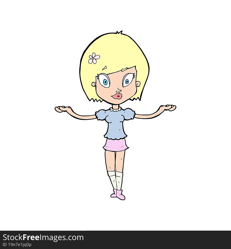 cartoon woman making balancing gesture