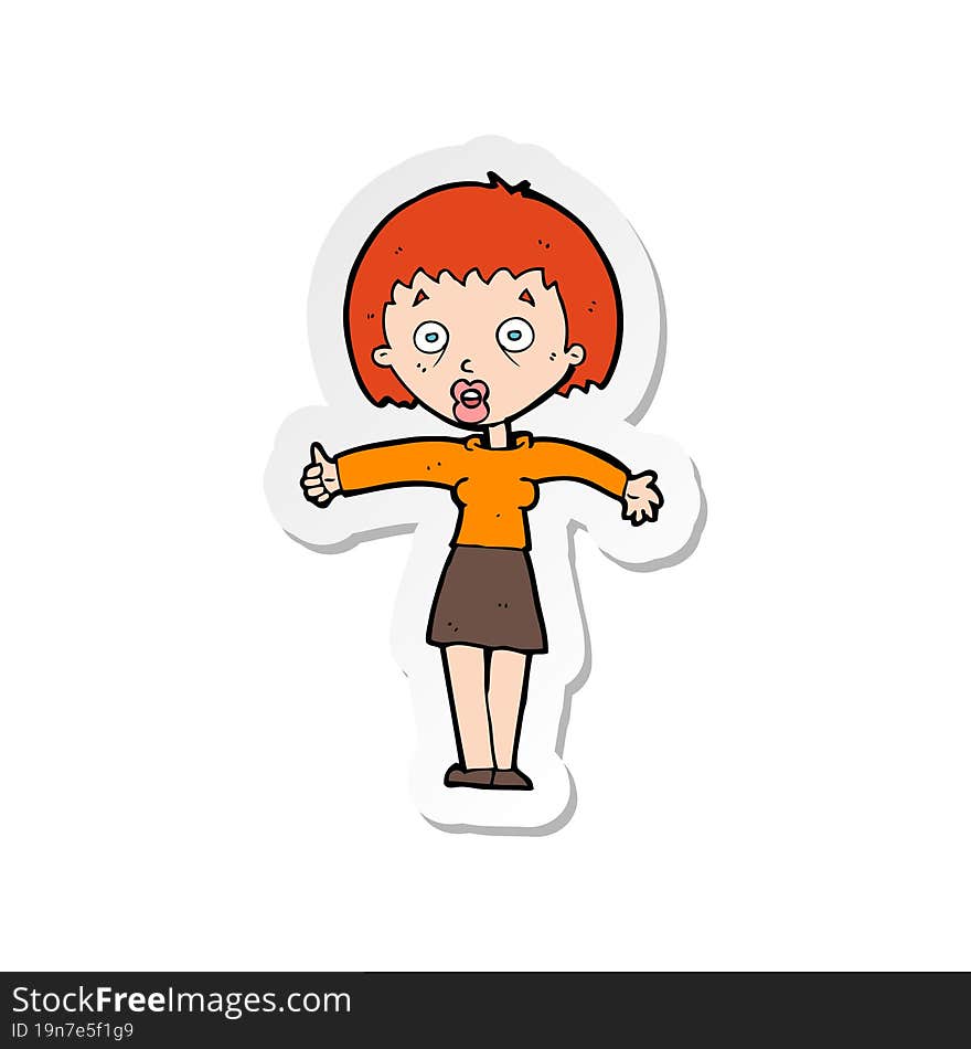 sticker of a cartoon amazed woman