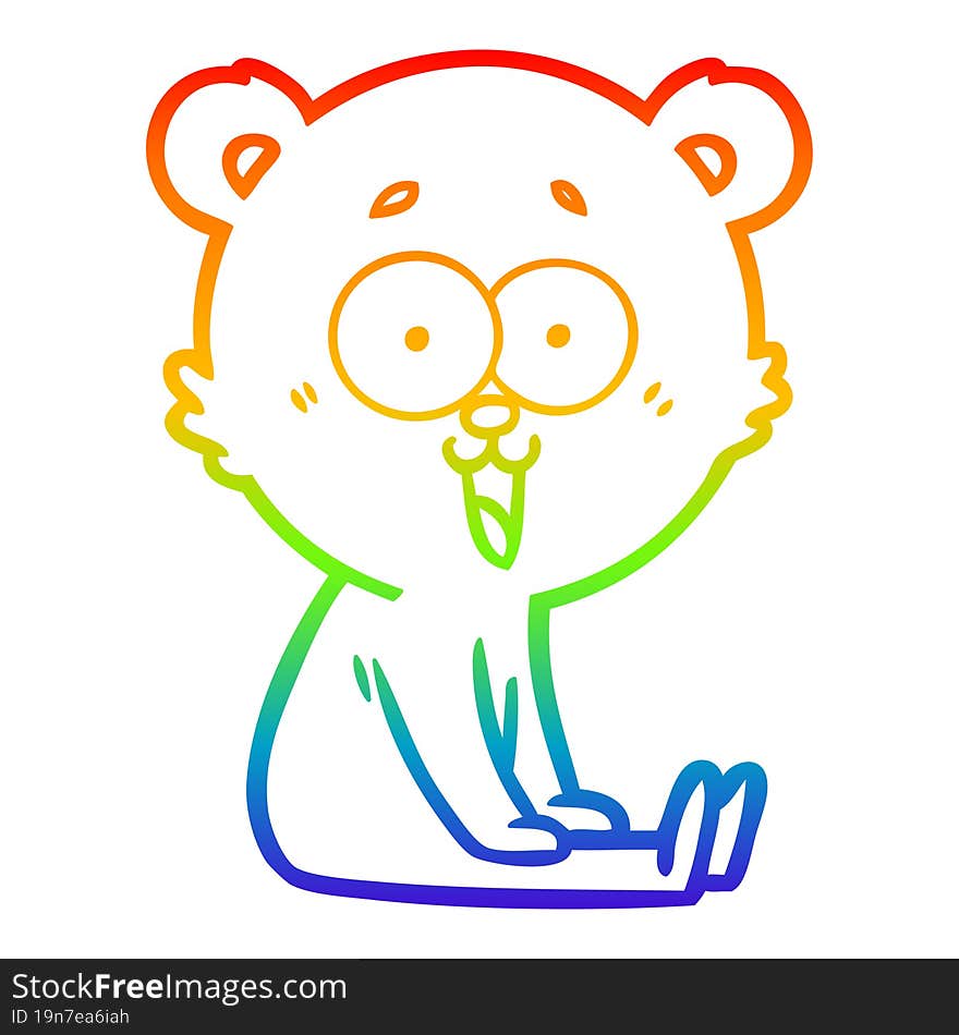 rainbow gradient line drawing of a laughing teddy  bear cartoon